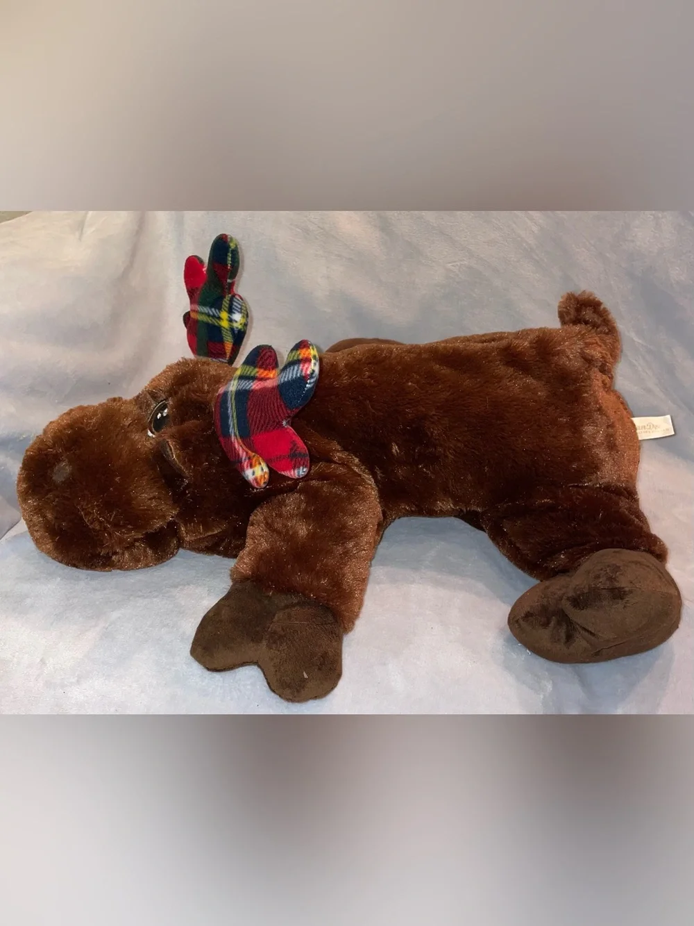 Dan Dee Christmas Moose Plush Plaid Antlers Brown Reindeer Stuffed Animal Toy
